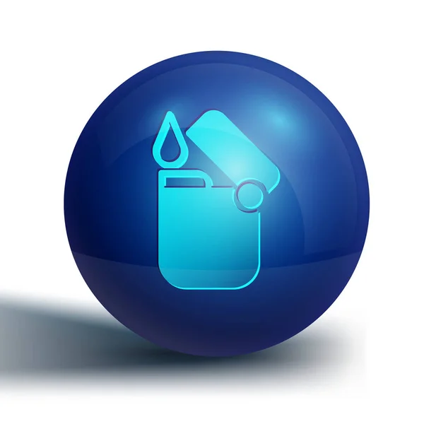 Icono de encendedor azul aislado sobre fondo blanco. Botón círculo azul. Vector — Vector de stock