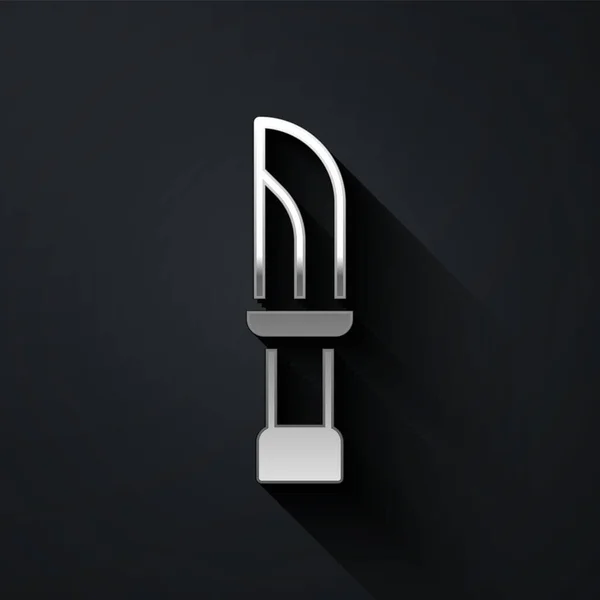 Silver Knife icoon geïsoleerd op zwarte achtergrond. Bestek symbool. Lange schaduw stijl. Vector — Stockvector