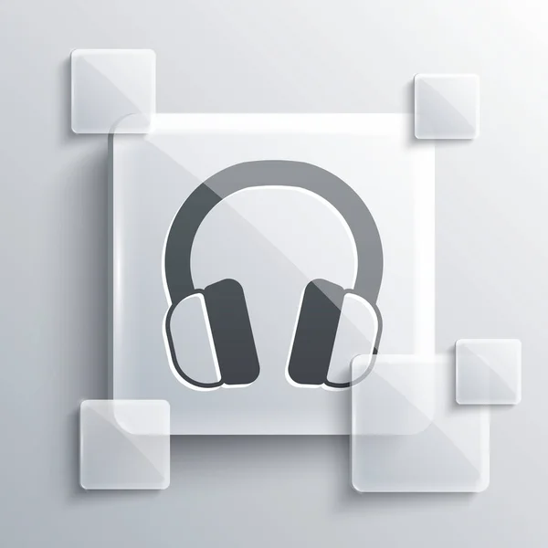 Šedé sluchátka ikona izolované na šedém pozadí. Sluchátka. Koncepce poslechu hudby, služeb, komunikace a operátora. Čtvercové sklo. Vektor — Stockový vektor