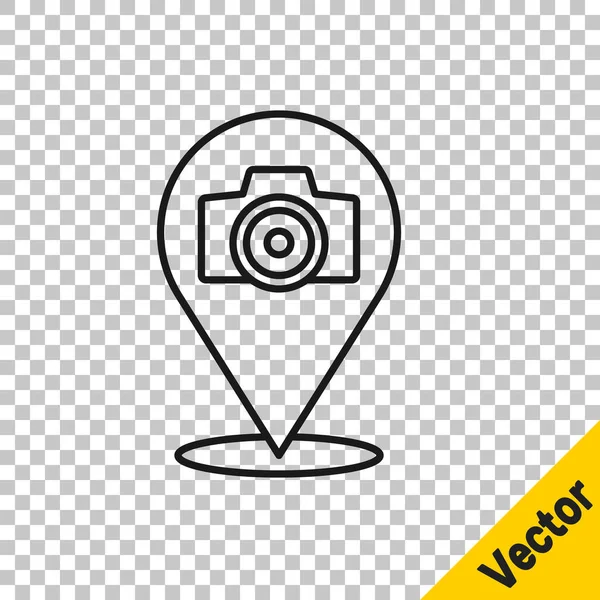 Línea negra Icono de la cámara fotográfica aislado sobre fondo transparente. Cámara fotográfica. Fotografía digital. Vector — Vector de stock