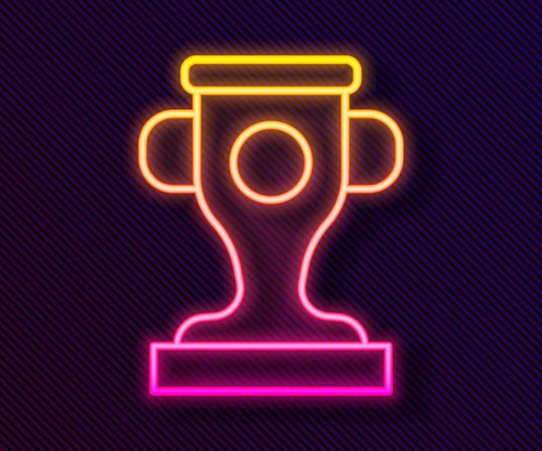Ragyogó neon line Award kupa ikon elszigetelt fekete háttér. Győztes trófea szimbólum. Bajnokság vagy verseny trófea. Sportteljesítmény tábla. Vektor — Stock Vector