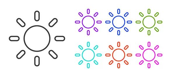 Schwarze Linie Sonnensymbol isoliert auf weißem Hintergrund. Setzen Sie Symbole bunt. Vektor — Stockvektor