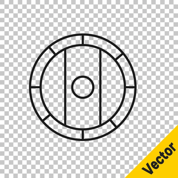 Icône viking Bouclier ligne noire isolée sur fond transparent. Bouclier rond en bois. Sécurité, sûreté, protection, vie privée, concept de garde. Vecteur — Image vectorielle