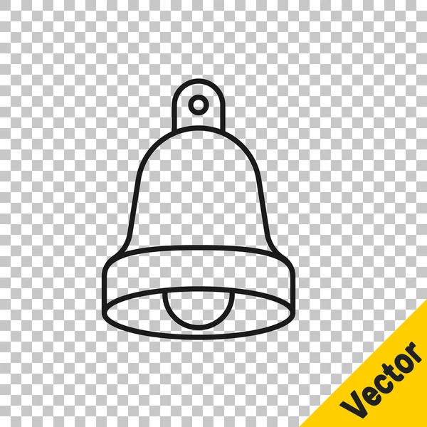 Ligne noire cloche de l'église icône isolée sur fond transparent. Symbole d'alarme, cloche de service, panneau de cloche, symbole de notification. Vecteur — Image vectorielle