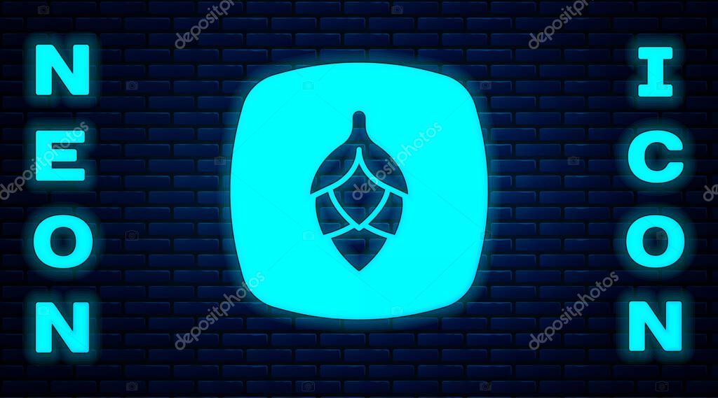 Glowing neon Hop icon isolated on brick wall background. Vector.
