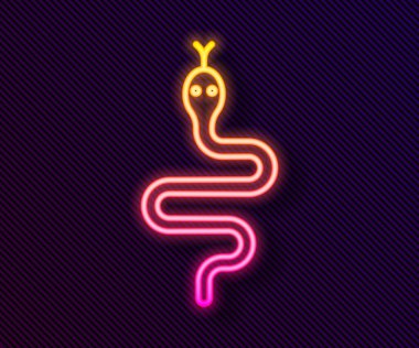 Parlayan neon hattı Yılan simgesi siyah arkaplanda izole edildi. Vektör