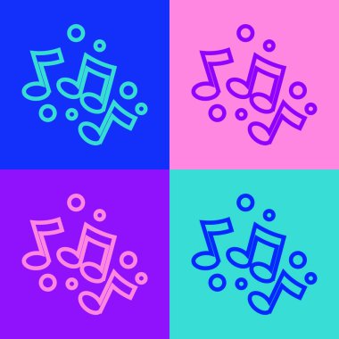 Pop sanat çizgisi Müzik notası, ton simgesi renk arkaplanında izole. Vektör