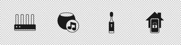 Réglez Routeur et signal wi-fi, Assistant vocal, Brosse à dents électrique et Mobile avec icône de la maison intelligente. Vecteur — Image vectorielle