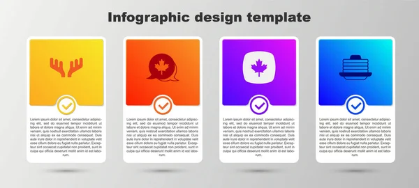 Definir chifres de veado, folha de bordo canadense, e pilha de panquecas. Modelo de infográfico de negócios. Vetor — Vetor de Stock