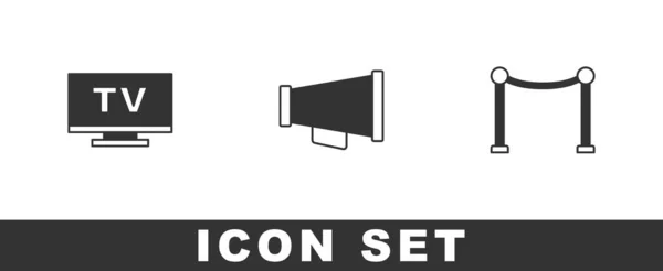 Setzen Sie Smart Tv, Megaphon und Seilbarriere Symbol. Vektor — Stockvektor