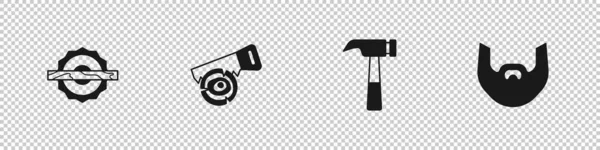 Set Elektrische Kreissäge, Hand und Stamm, Hammer und Schnurrbart-Symbol. Vektor — Stockvektor