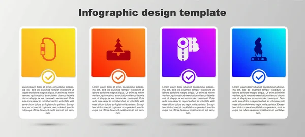 Definir mosquetão, árvore, rolo de papel toalha e fogueira. Modelo de infográfico de negócios. Vetor — Vetor de Stock