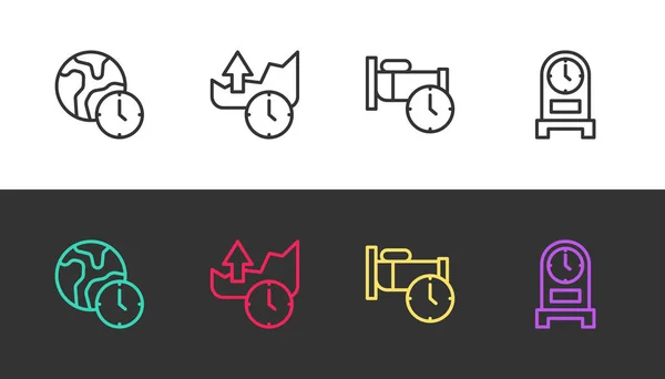 Verdenstid, lagervekstgrafer, tidssøvn og antikvitetsklokke på svart-hvitt. Vektor – stockvektor