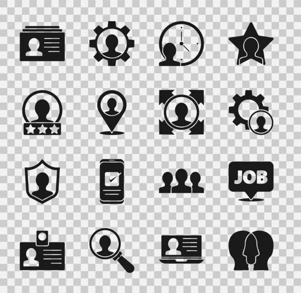 Proje ekibi tabanını ayarla, işi olan konuşma balonu, kafa avcılığı, zaman yönetimi, yer belirleyici, hesap ekranı oluştur, özgeçmiş ve simge oluştur. Vektör