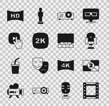 Set Play videosu, Eski film gerisayımı çerçevesi, Yönetmen, Film, Film, Medya Projektörü, 2k Ultra HD, Çevrimiçi oyun, Hd film, bant ve sinema oditoryumu. Vektör