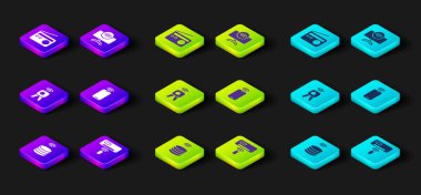 Akıllı veri sunucusu, klima, web kamerası, kablosuz mobil, TV sistemi ve radyo simgesini ayarla. Vektör