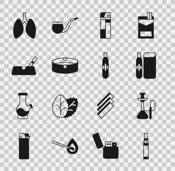 Set Electronic cigarette, Hookah, Lighter, Ashtray, with, Lungs and icon. Vector — 图库矢量图片