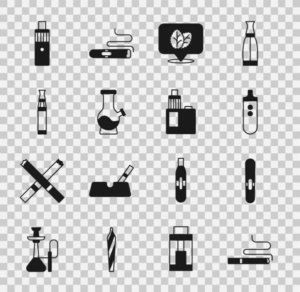 Set Zigarette, Elektronische Zigarette, Tabakblatt, Bong, Vape Mod-Gerät und Symbol. Vektor — Stockvektor