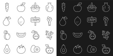 Apple, Ginger kökü, Pırasa, Sepet ve yiyecek, Limon, Armut, Havuç ve çiftlik ikonu. Vektör