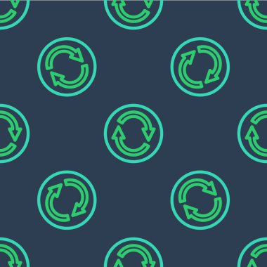 Çizgi Geri Dönüşüm sembolü simgesi mavi arkaplanda izole edilmiş pürüzsüz desen. Dairesel ok simgesi. Çevre geri dönüşümü yeşile döner. Vektör