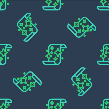 Çizgi Sihirli kaydırma simgesi mavi arkaplanda kusursuz desen izole etti. Karar, kağıt, parşömen, parşömen ikonu. Vektör