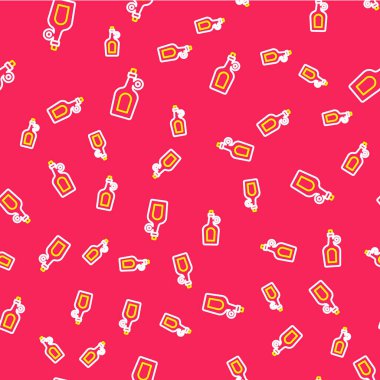 Çizgi Şişe Akçaağaç şurubu ikonu kırmızı arkaplanda izole edilmiş dikişsiz desen. Vektör