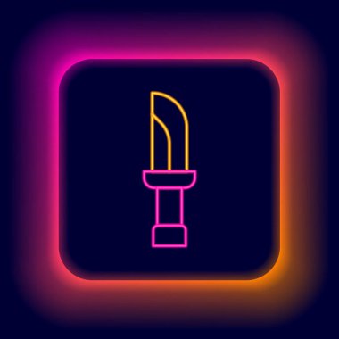 Parlayan neon çizgili bıçak simgesi siyah arkaplanda izole edildi. Çatal bıçak sembolü. Renkli taslak konsepti. Vektör