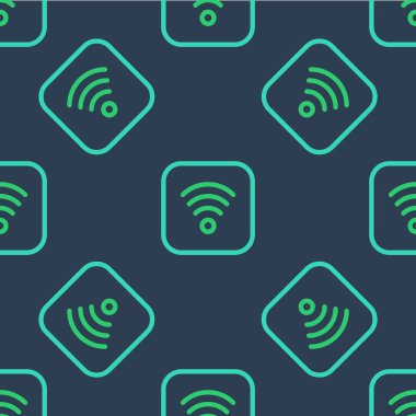 Wi-Fi kablosuz internet ağ sembolü simgesi mavi arkaplanda izole edilmiş. Vektör