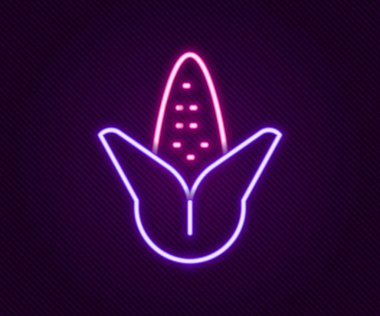 Parlayan neon hattı mısır ikonu siyah arkaplanda izole edildi. Renkli taslak konsepti. Vektör