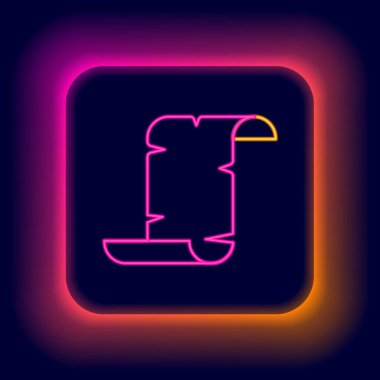 Parlayan neon çizgisi Antik papirüs parşömeni simgesi siyah arkaplanda izole edildi. Parşömen kağıdı. Eski Mısır sembolü. Renkli taslak konsepti. Vektör