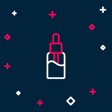 Elektronik sigara için Vape marka sıvı şişe mavi arka planda izole edilmiş. Renkli taslak konsepti. Vektör