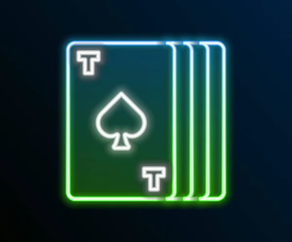 Brillante línea de neón Deck of playing cards icon isolated on black background. Juego de casino. Concepto de esquema colorido. Vector — Vector de stock