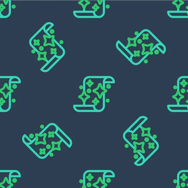 Çizgi Sihirli kaydırma simgesi mavi arkaplanda kusursuz desen izole etti. Karar, kağıt, parşömen, parşömen ikonu. Vektör