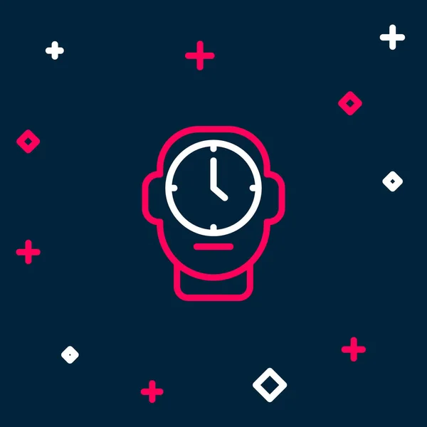 Icono de reloj de línea aislado sobre fondo azul. Símbolo de tiempo. Concepto de esquema colorido. Vector — Vector de stock
