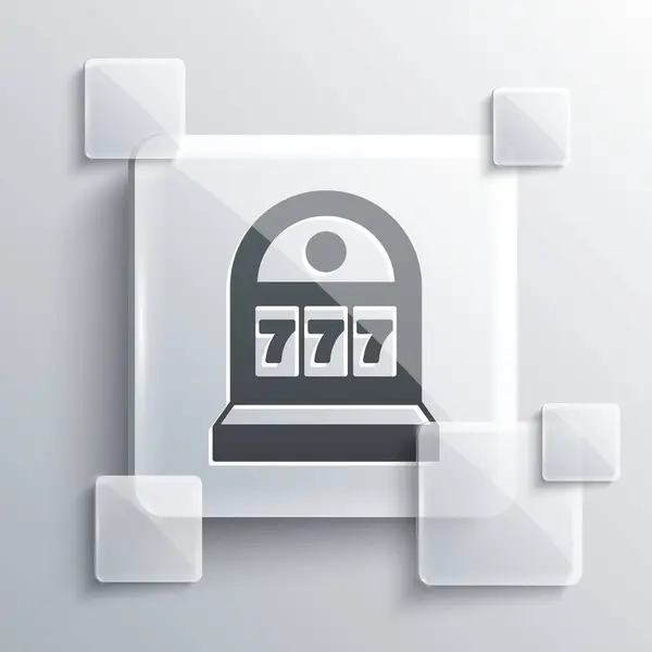 Grau Spielautomat mit glücklichen sieben Jackpot-Symbol isoliert auf grauem Hintergrund. Quadratische Glasscheiben. Vektor — Stockvektor