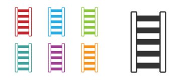 Siyah Ateş kaçış ikonu beyaz arkaplanda izole edildi. Pompier merdiveni. İtfaiyeciler merdiveni sırıkla tırmanır. Simgeleri renklendirin. Vektör