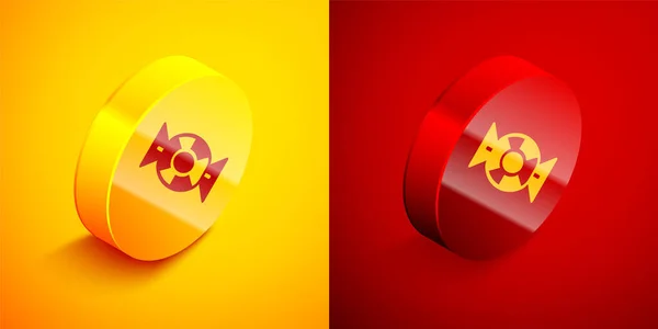 Isometric Candy icon isolated on orange and red background. Happy Halloween party. Circle button. Vector — Stock vektor