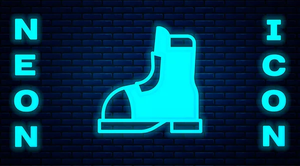 Brillante icono botas de neón Hunter aislado en el fondo de la pared de ladrillo. Vector — Vector de stock