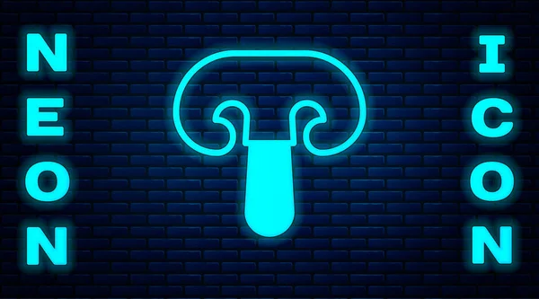 Gloeiende neon paddenstoel pictogram geïsoleerd op bakstenen muur achtergrond. Vector — Stockvector