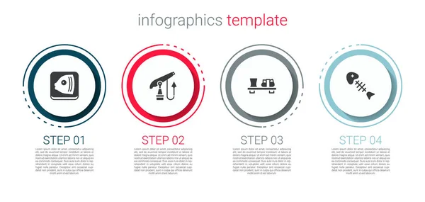 Definir cabeça de peixe, Arpão de pesca, Sushi placa de corte e esqueleto. Modelo de infográfico de negócios. Vetor — Vetor de Stock