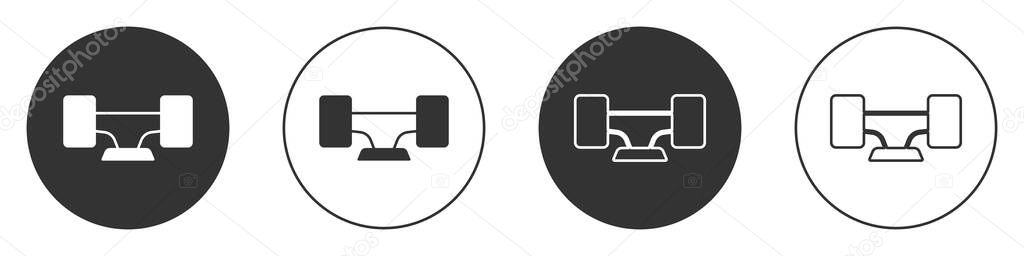 Black Skateboard wheel icon isolated on white background. Skateboard suspension. Skate wheel. Circle button. Vector