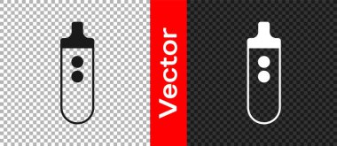 Şeffaf arkaplanda siyah Elektronik sigara ikonu izole edildi. Tüttürme aleti. Buharlaştırıcı Cihaz. Vektör.