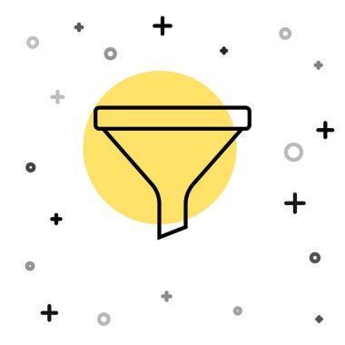 Beyaz arkaplanda siyah çizgi hunisi veya filtre simgesi izole edildi. Rastgele dinamik şekiller. Vektör.