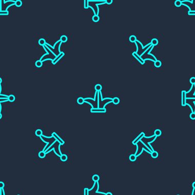 Yeşil çizgi Joker kart simgesini oynuyor mavi arkaplanda izole edilmiş kusursuz desen. Çanları olan soytarı şapkası. Kumarhane kumarı. Vektör.