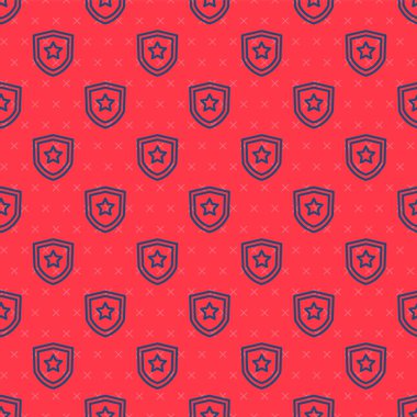 Mavi çizgi polis rozeti ikonu kırmızı arka planda izole edilmiş kusursuz desen. Şerif rozeti. Vektör.