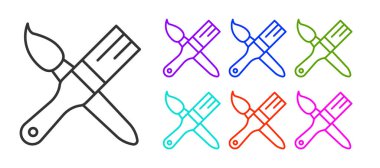 Beyaz arkaplanda siyah çizgi boya fırçası simgesi izole edildi. Simgeleri renklendirin. Vektör.