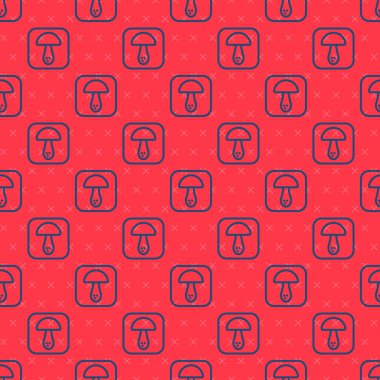 Mavi çizgi mantar ikonu kırmızı arkaplanda izole edilmiş pürüzsüz desen. Vektör.