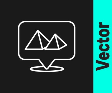 Beyaz çizgi Mısır piramitleri simgesi siyah arkaplanda izole edildi. Antik Mısır 'ın sembolü. Vektör.