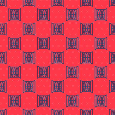 Mavi çizgi Cigar simgesi kırmızı arkaplanda izole edilmiş pürüzsüz desen. Vektör.