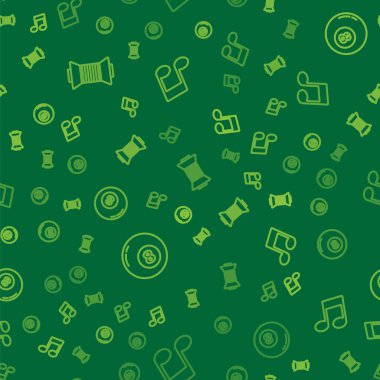 Dikiş ipliğini makaraya, bilardo topuna ve notaya ayarla, dikişsiz şablona ayarla. Vektör.